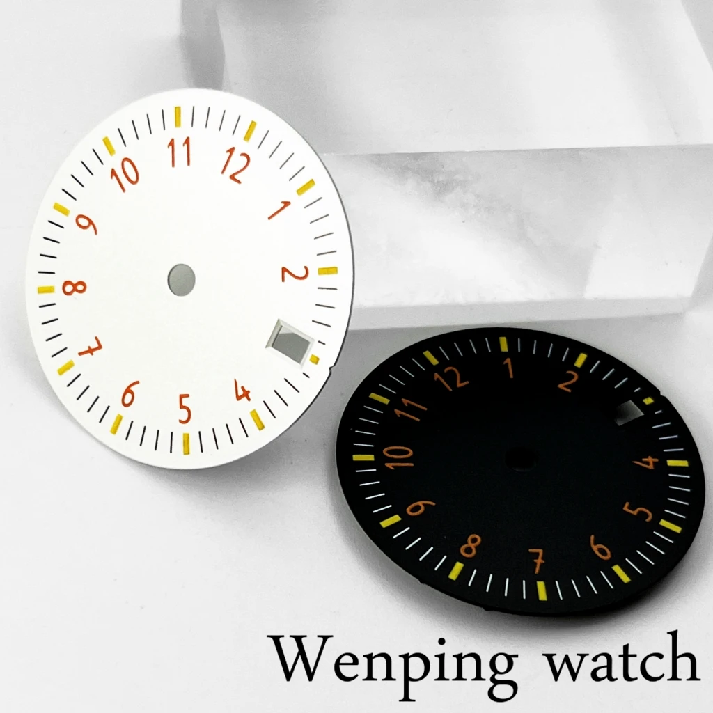 29mm NH35 Watch Dial Sterile Green Luminous With Calendar Window Fit NH35 3/3.8 O'Clock Crown Movement Watch Accessories