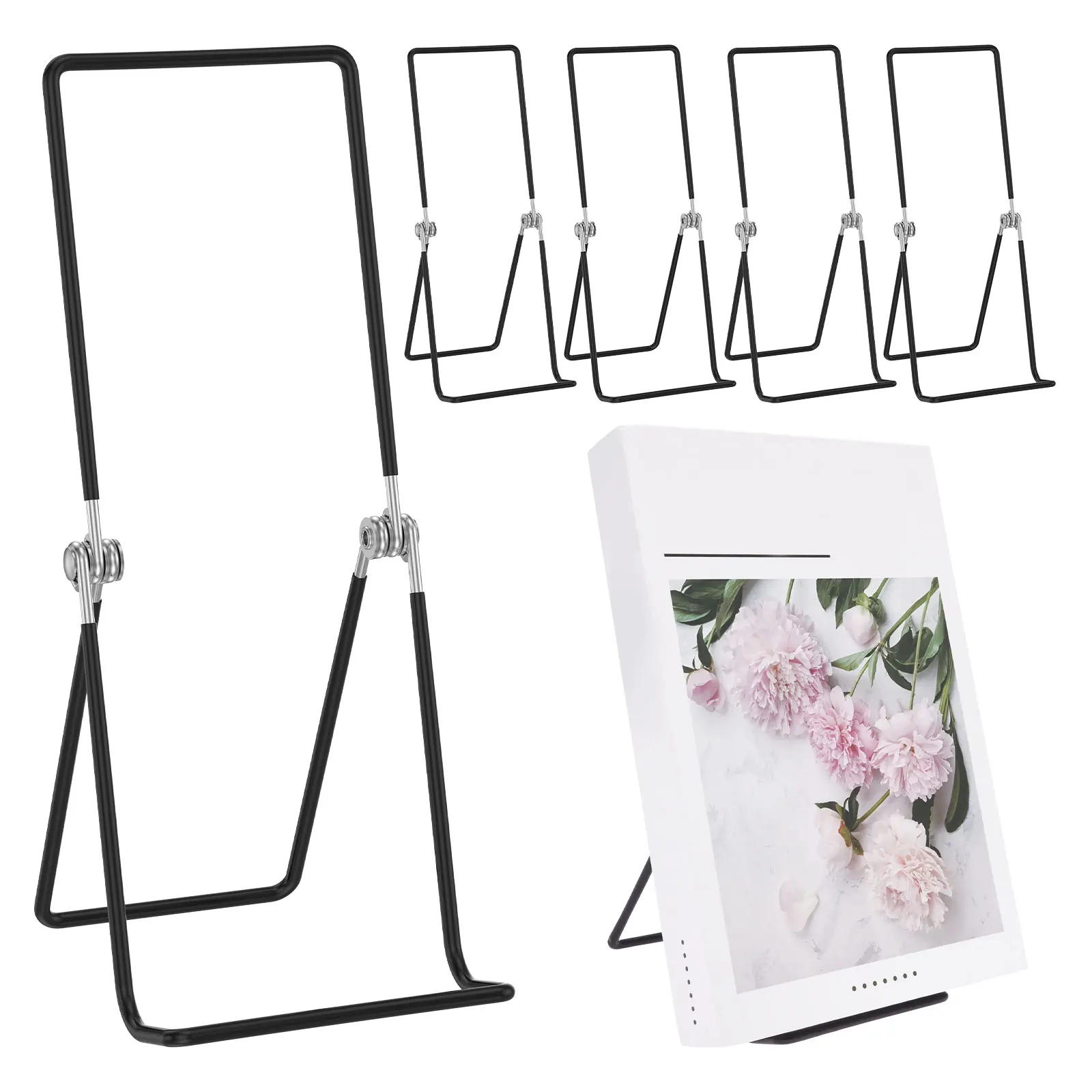 6Pcs Metal Book Stand Adjustable Book Display Stand with Foldable Design Portable Desktop Organizer  for Magazine Album Cookbook