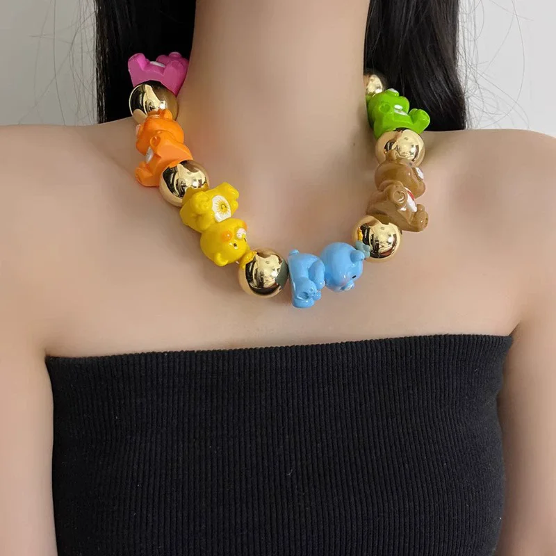 Nueva moda, gargantilla de cuentas de animales de colores acrílicos, collar DIY para niñas, bonitos accesorios de joyería de tendencia dulce