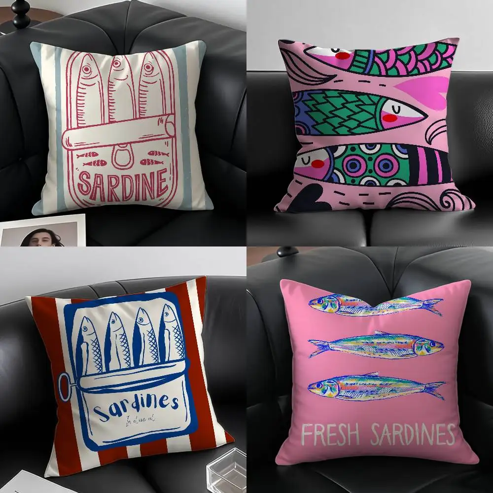 Bunte Sardine-S-Kissenbezug mit Fantasy-Muster, Anti-Dustmite-Kissenbezug, unsichtbarer Reißverschluss, seidiger, kurzer Plüsch-Sofa-Kissenbezug
