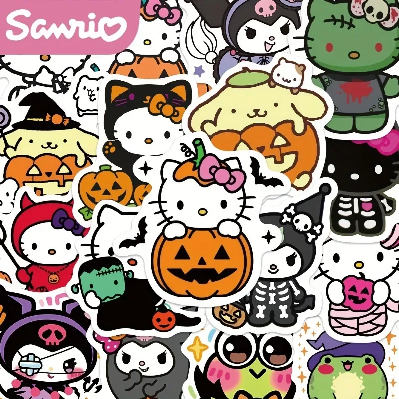 52pcs Sanrio Halloween Melody Stickers PVC Cartoon Character Decals Hello Kitty Waterproof Decoration for Phone Cases,Laptops