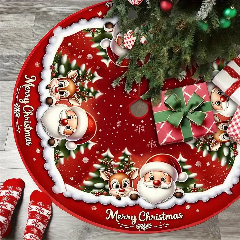 VIKAMA Santa Claus Christmas Tree Skirt, Reindeer Pattern, Christmas Tree Skirt Cushion for Festive Decoration