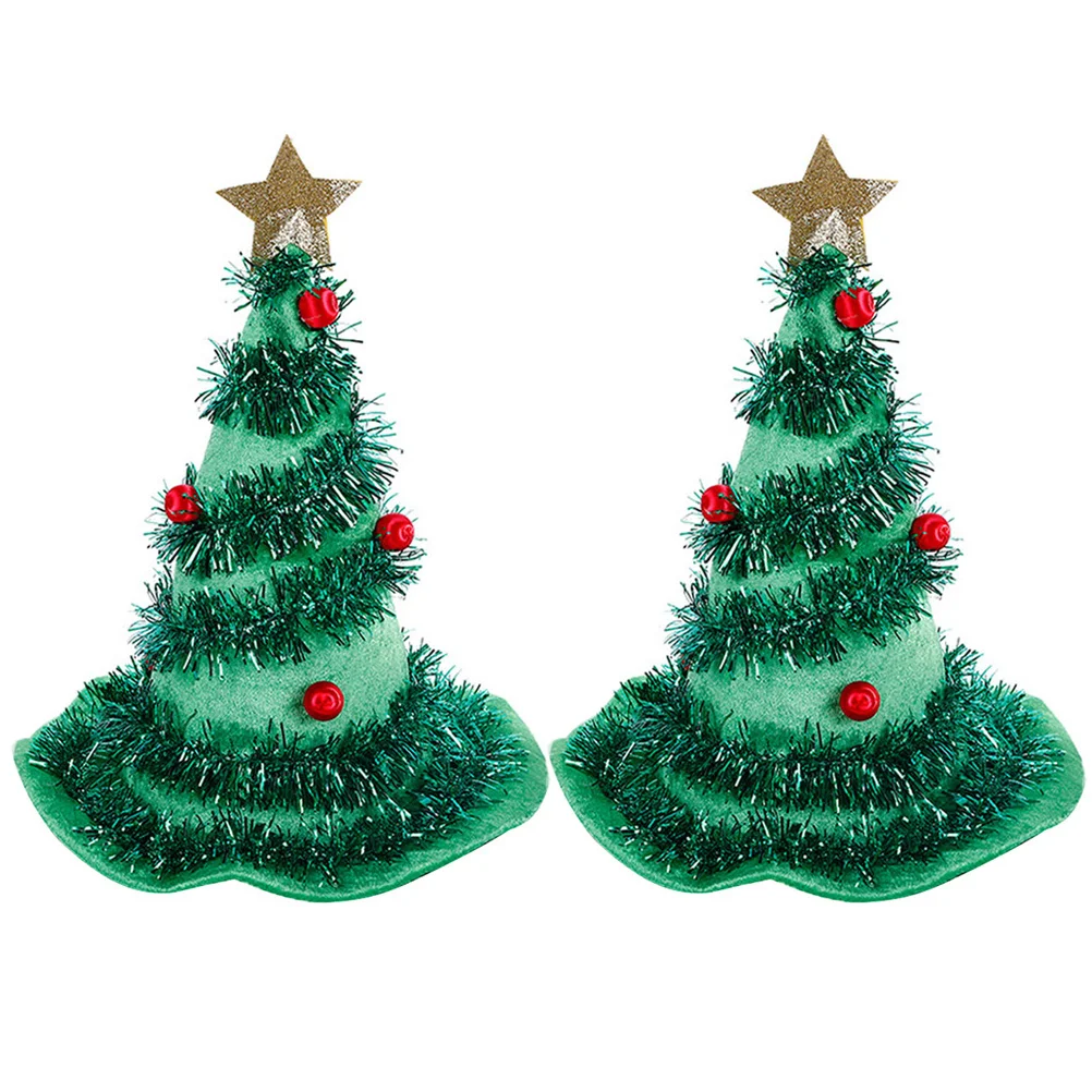 

2Pcs Christmas Tree Hat Xmas Tree-Shape Party Hat Christmas Performance Cap Holiday Costume Accessories Photo Props