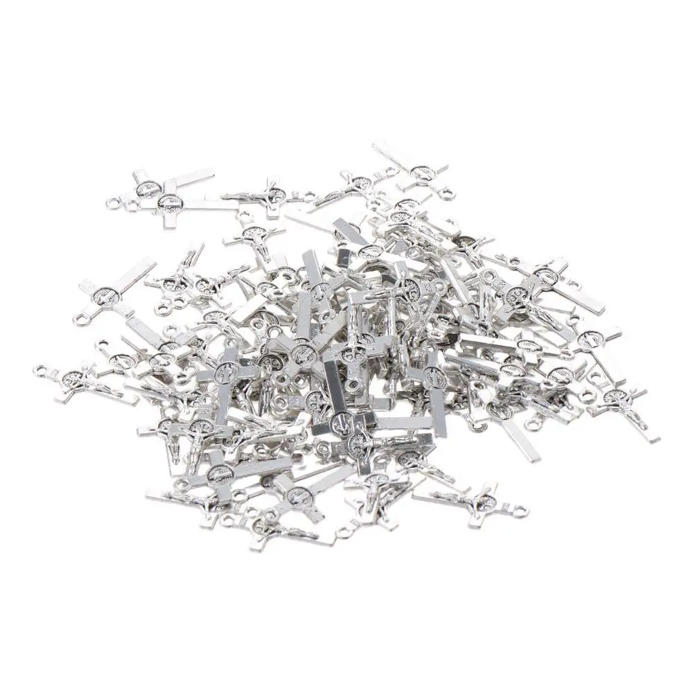 100pcs 13*22mm Crucifix Pendants Beads Zinc Alloy Silver Small Cross Charms Crucifix Vintage Alloy Charms for DIY Jewelry Making