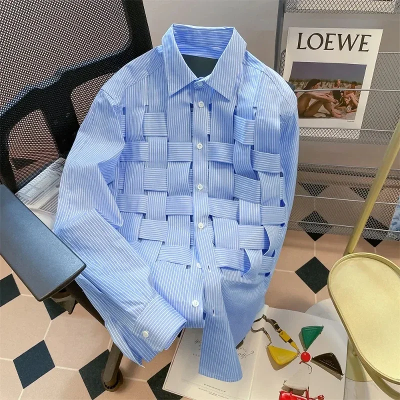2025 nuevas camisas caladas lisas para mujer, Top holgado de manga larga con solapa, blusa de retazos a la moda, camiseta informal elegante con cintura para mujer