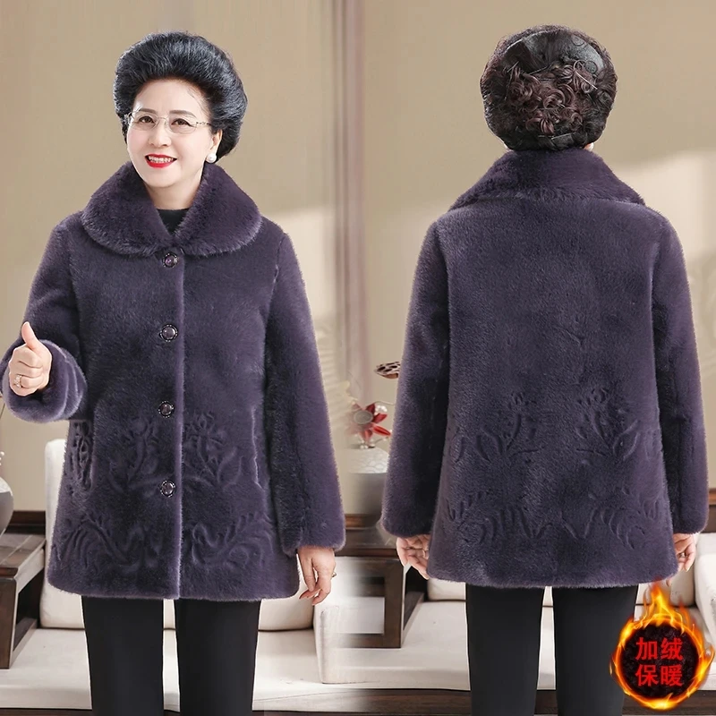 Manteaux d'hiver en fourrure de vison pour personnes âgées d'âge moyen, ajouter un chaud et épais, veste en fausse fourrure pour mère, Parkas rembourrés en coton pour grand-mère 6XL