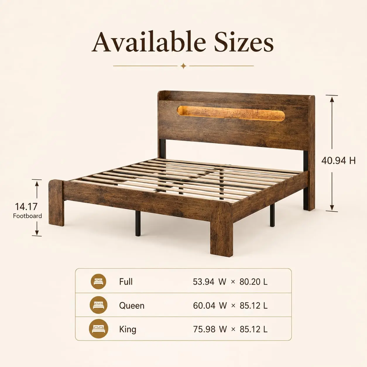 Wood Bed Frame Storage Headboard USB Charging No Box Spring Easy Assembly, Customized
