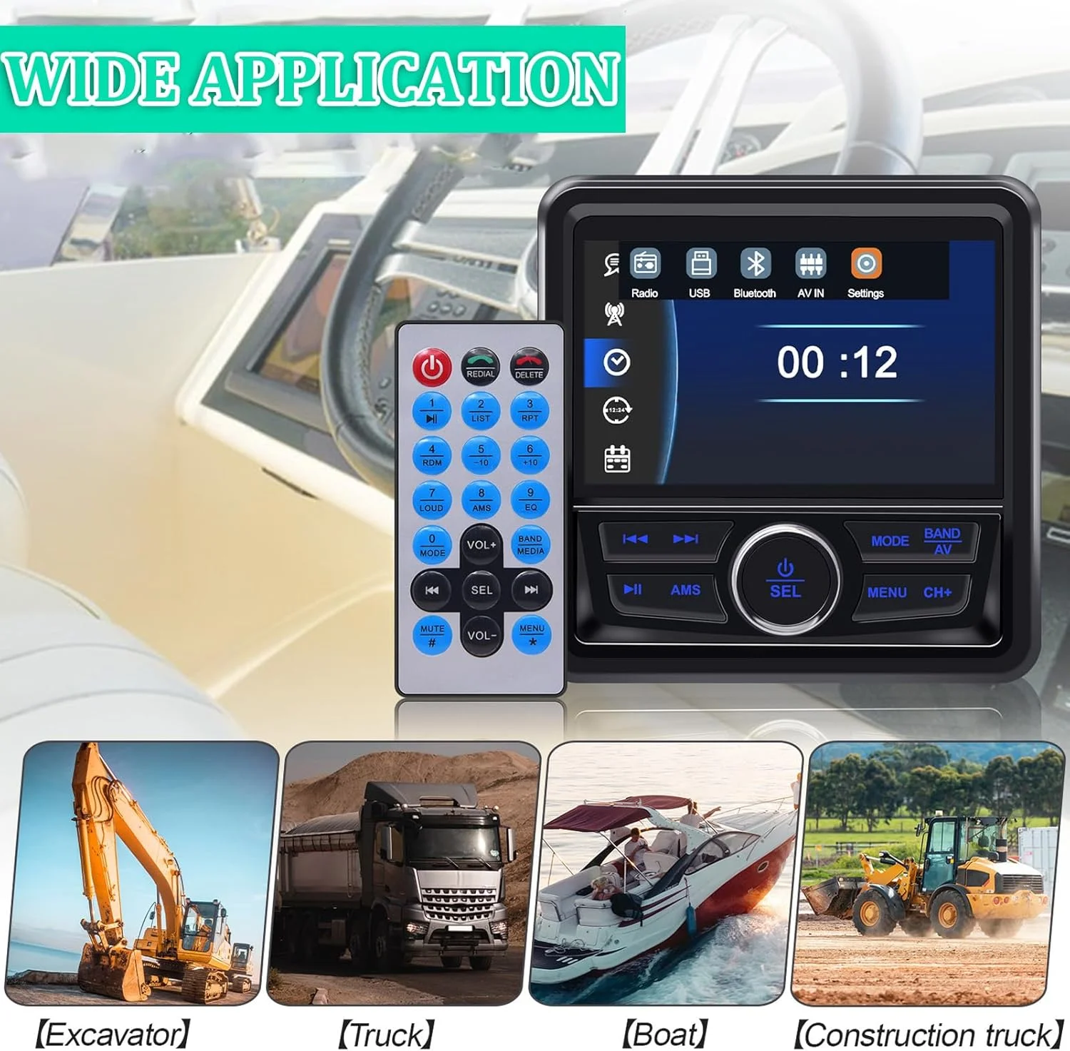 البحرية راديو قارب ستيريو بلوتوث FM AM الوسائط الرقمية مشغل الصوت 4.1 "العرض الرقمي لليخوت ATV UTV عربة جولف دراجة نارية