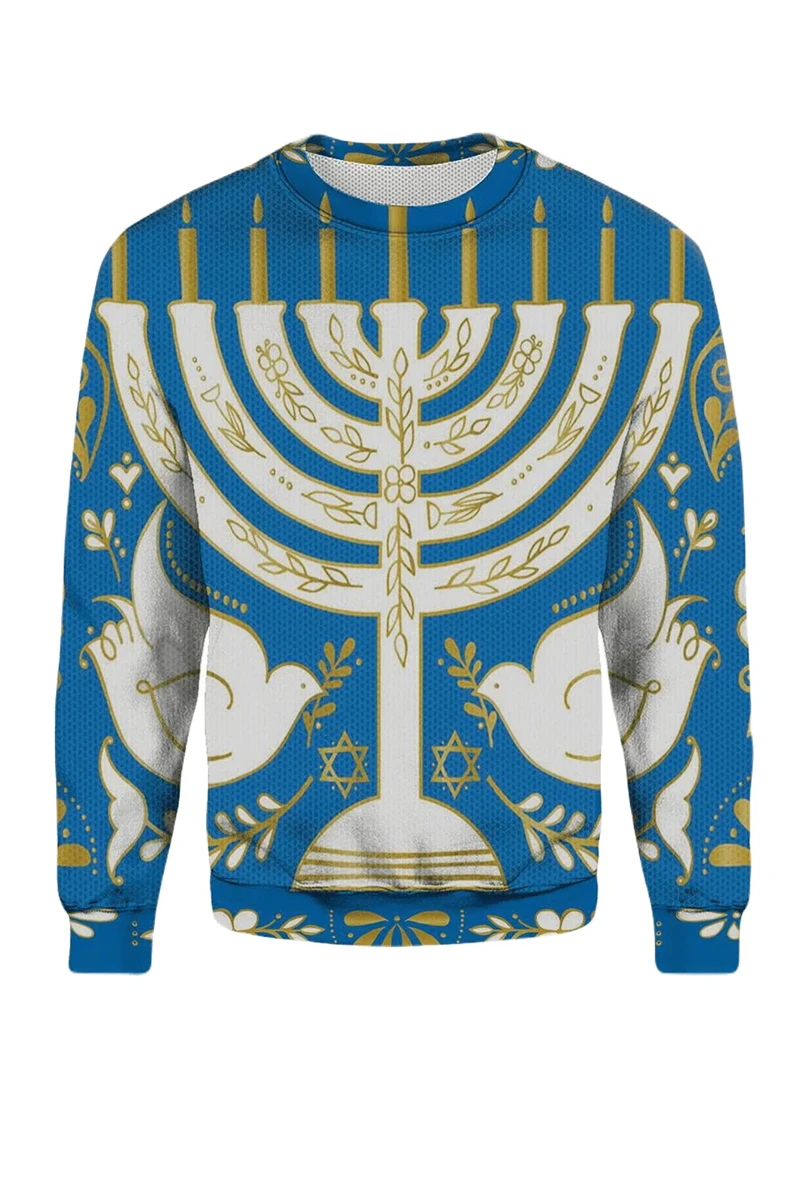 New 3D Printed Hanukkah Elements Pattern Sweatshirt Men Women Art Print Ugly Sweater Street Casual Autumn Men Pullover Clothes