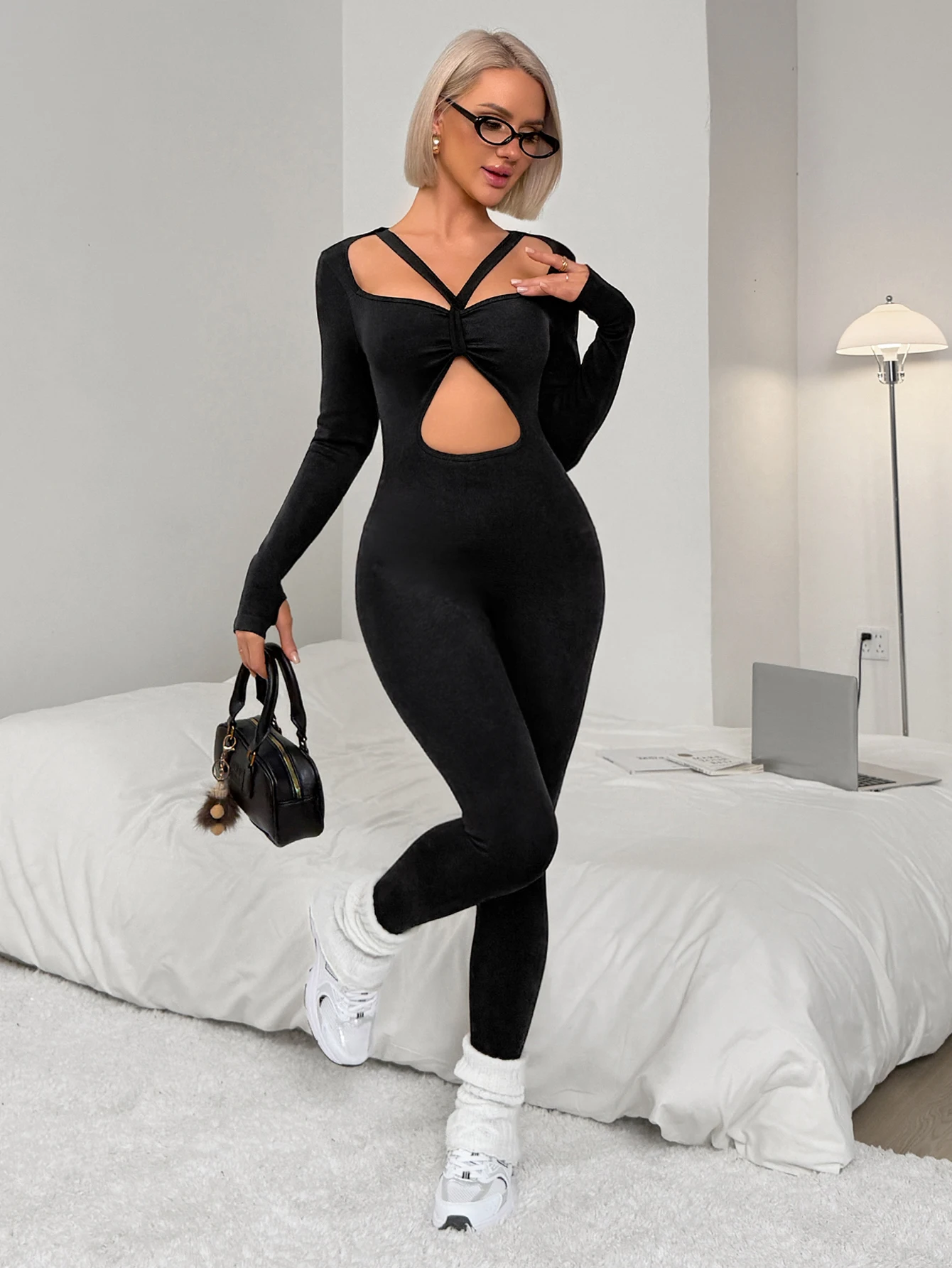 Women Workout Seamless Jumpsuit Yoga Ribbed Bodycon One Piece Square Neck Leggings Romper