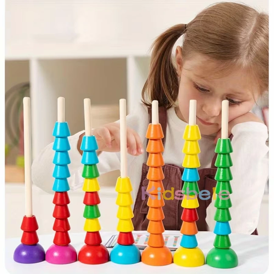 Jouet mathématique Montessori en bois avec carrelage numérique, bâtons de comptage et anneaux empilables, jouet éducatif d'apprentissage précoce pour les tout-petits de 2 à 5 ans