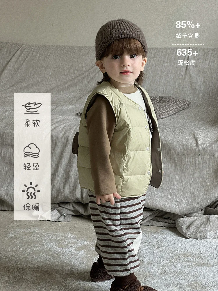 Baby Cartoon Down Vest New Boys Outing Clothes Autumn and Winter Baby Lightweight White Duck Down Vest Jacket aClass