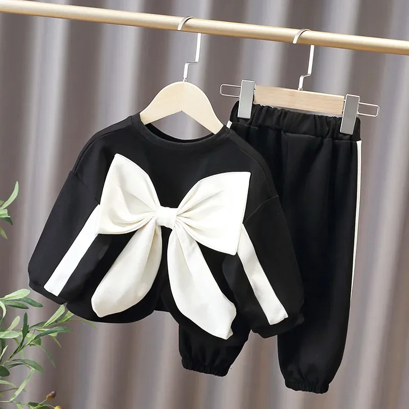 Girl's Blouse Sets Kids Loose Suit Spring Bow Tops Pants 2 Pieces New Children's Casual Sweatshirt Sportswear Outfit 12M-6 Years