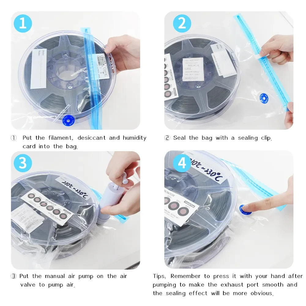 재사용 가능한 보관 가방, 3D 프린터 PLA 필라멘트 진공 밀봉 가방, USB 충전식 전기 펌프 건조기 필라멘트 드라이 실러