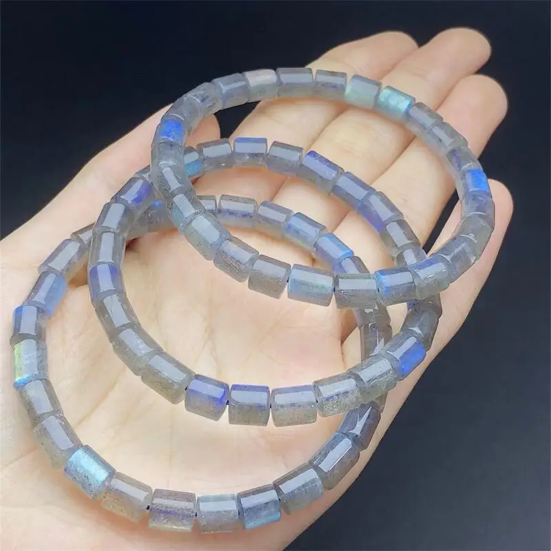 

6-7MM Natural Gray Moon Stone Bucket Bead Bracelet Energy Gem Stone Women Fashion Stretch Crysyal Beaded Bracelet Jewelry Gift