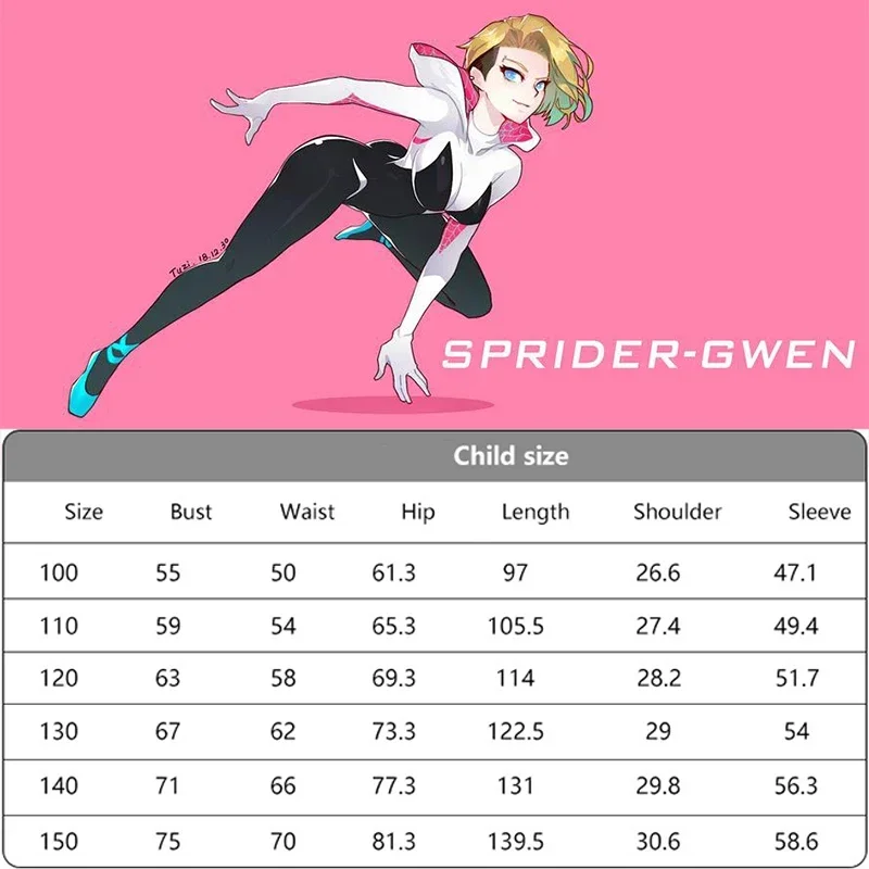 Halloween  2025 Meisjes Gwen Stacy Kostuum Anime Superheld Spider Gwen Cosplay Zentai Bodysuit Paarse Mantel Halloween