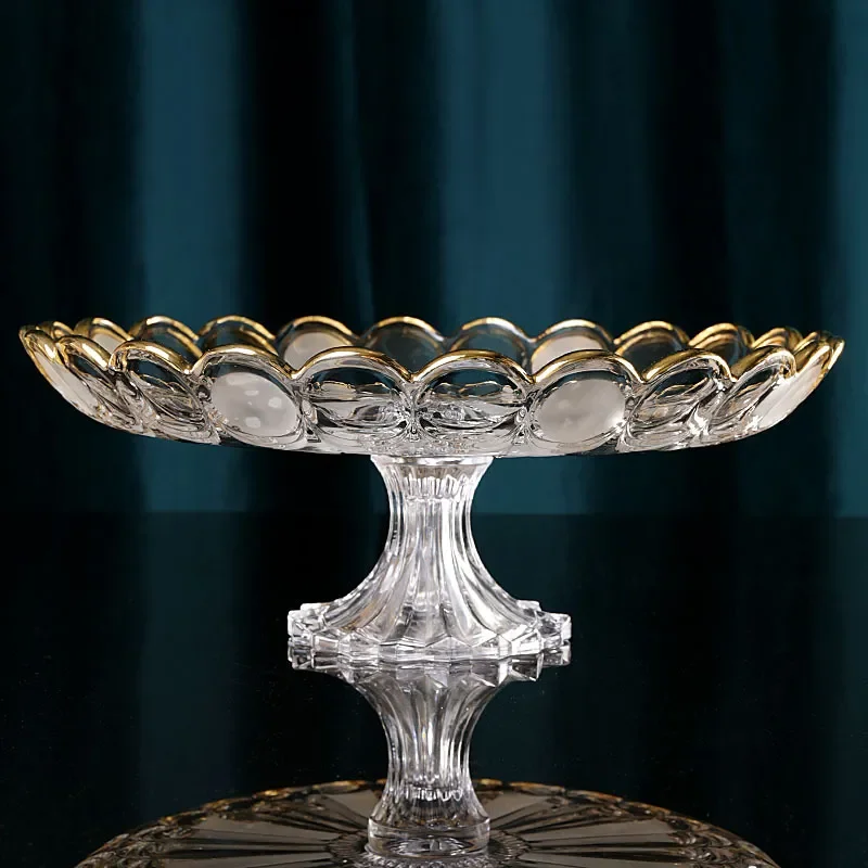 Modern Crystal Glass Fruit Plate Luxury Dessert Candy Dish for KTV Home Front Desk Creative Fashionable Serving Tray Decor