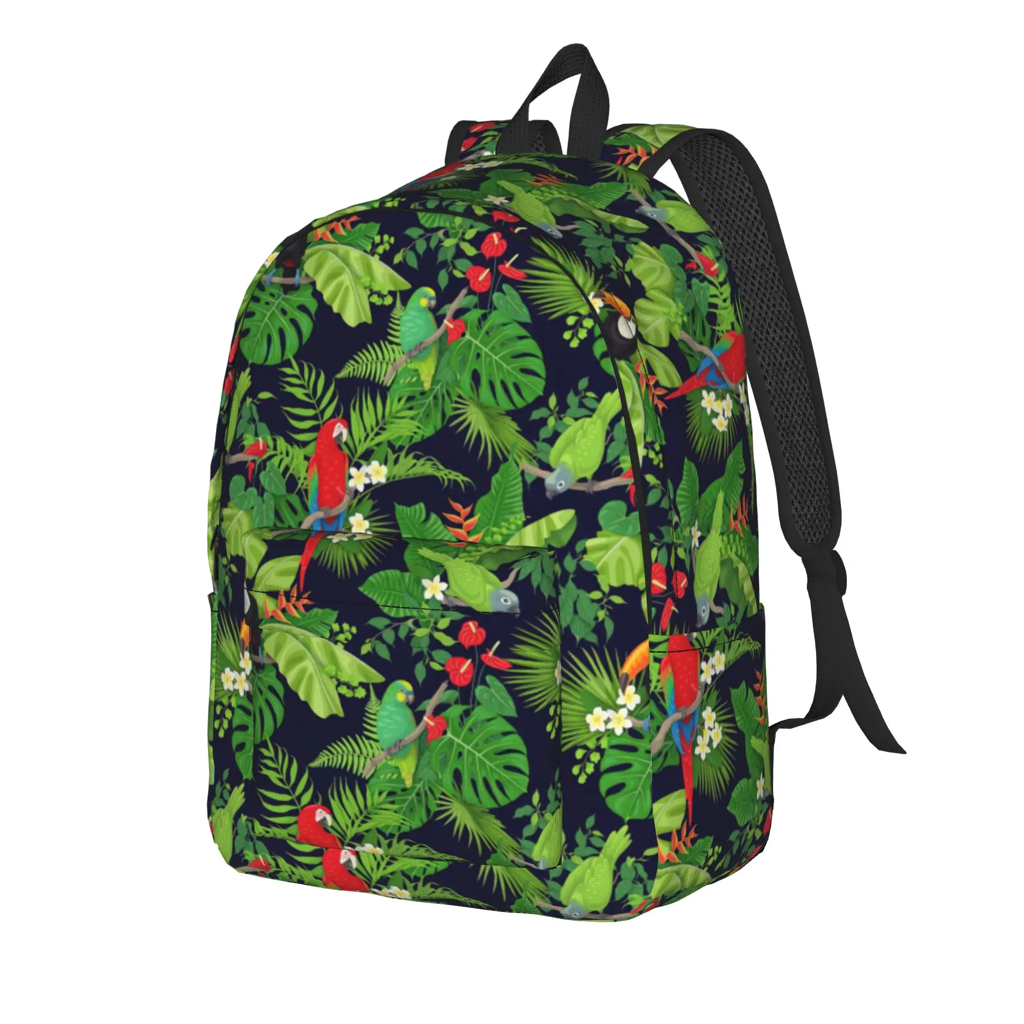 Tropical Parrot Amp Foliage    () Backpack Male  Soft Backpacks Polyester Pretty School Bags Daily Custom Rucksack