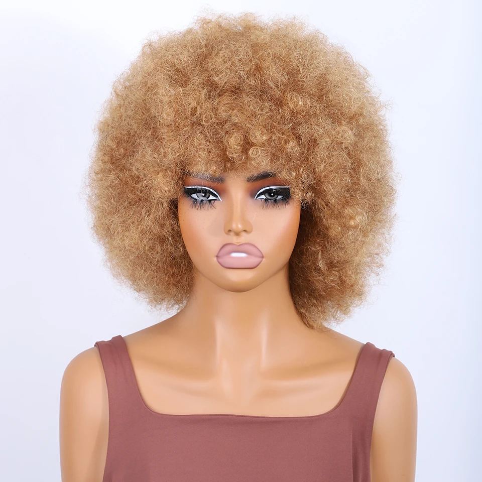 Lekker Gold Blonde Fluffy Afro Kinky Bulk Curly Bob 100% Human Hair Wigs For Women Brazilian Remy Hair Colored African Curly Wig