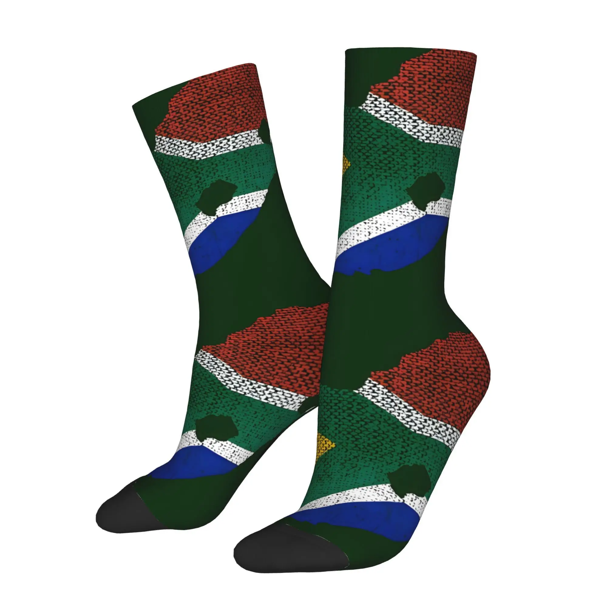 

Funny Sock for Men South Africa Flag Hip Hop Vintage Happy Breathable Pattern Printed Crew Sock Seamless Gift