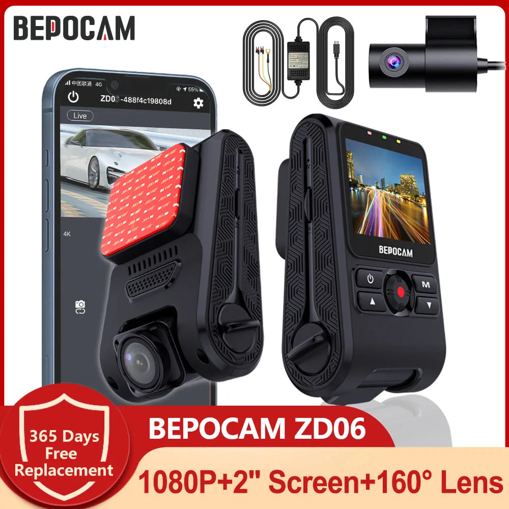 BEPOCAM ZD06 1080P Dual Dash Cam for Cars Front and Rear Dash Camera 160° Lens Parking Mode Emergency Recording Motion Detection