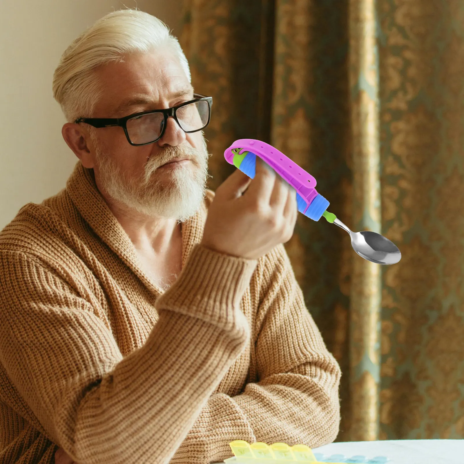Adaptive Spoon Elderly Disabled Anti-Skid Portable Tremble Proof Universal Cuff Non-Slip Spillproof Scoop for Arthritic Weak