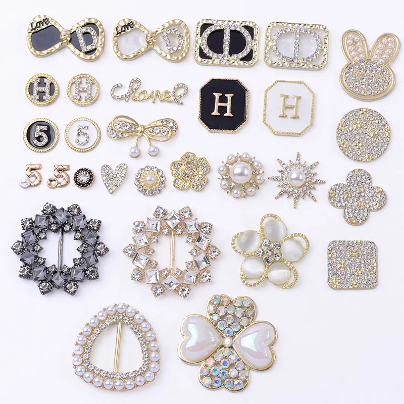 DIY handmade materials peach heart four-leaf clover bow alloy accessories strap pearl rhinestone jewelry buckle wholesale