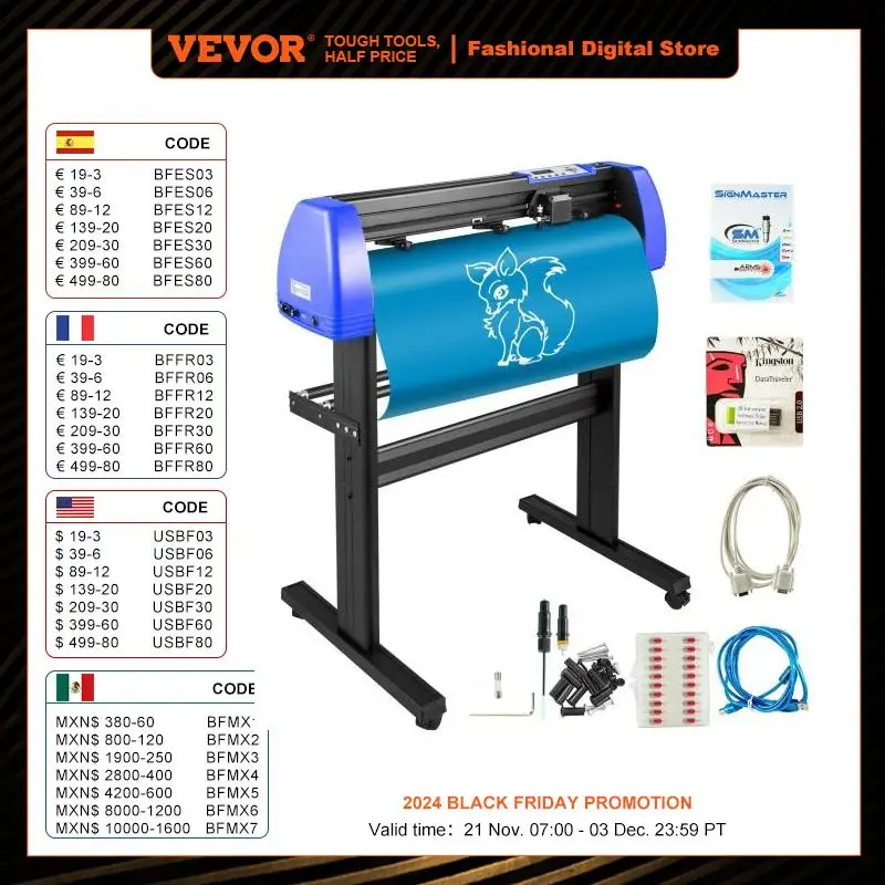 

VEVOR 34 Inch Vinyl Cutter Machine With Floor Stand Vinly Sign Cutting Plotter Starter Kits Software Adjustable Force Speed