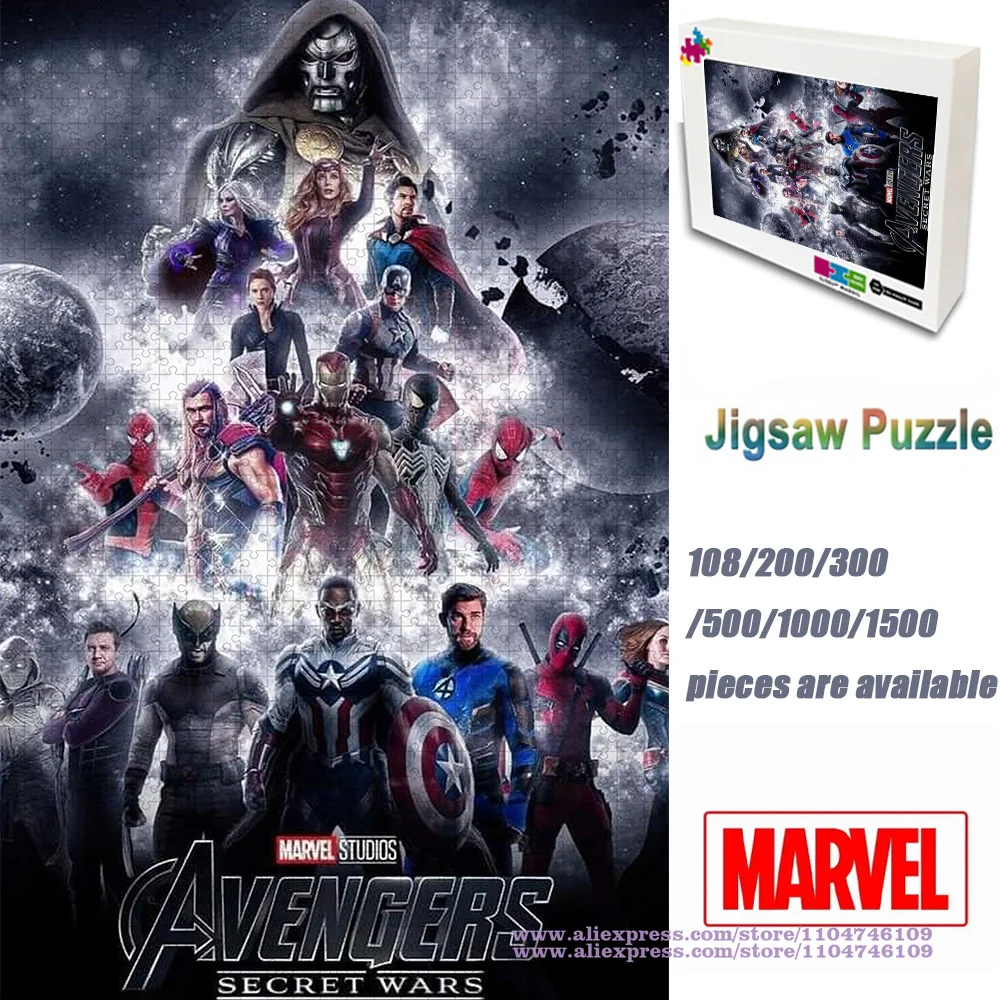 

Пазл с персонажами Marvel, 108/200/300/500/1000/1500 шт., интеллектуальные пазлы для детей и взрослых, головоломки, украшение дома