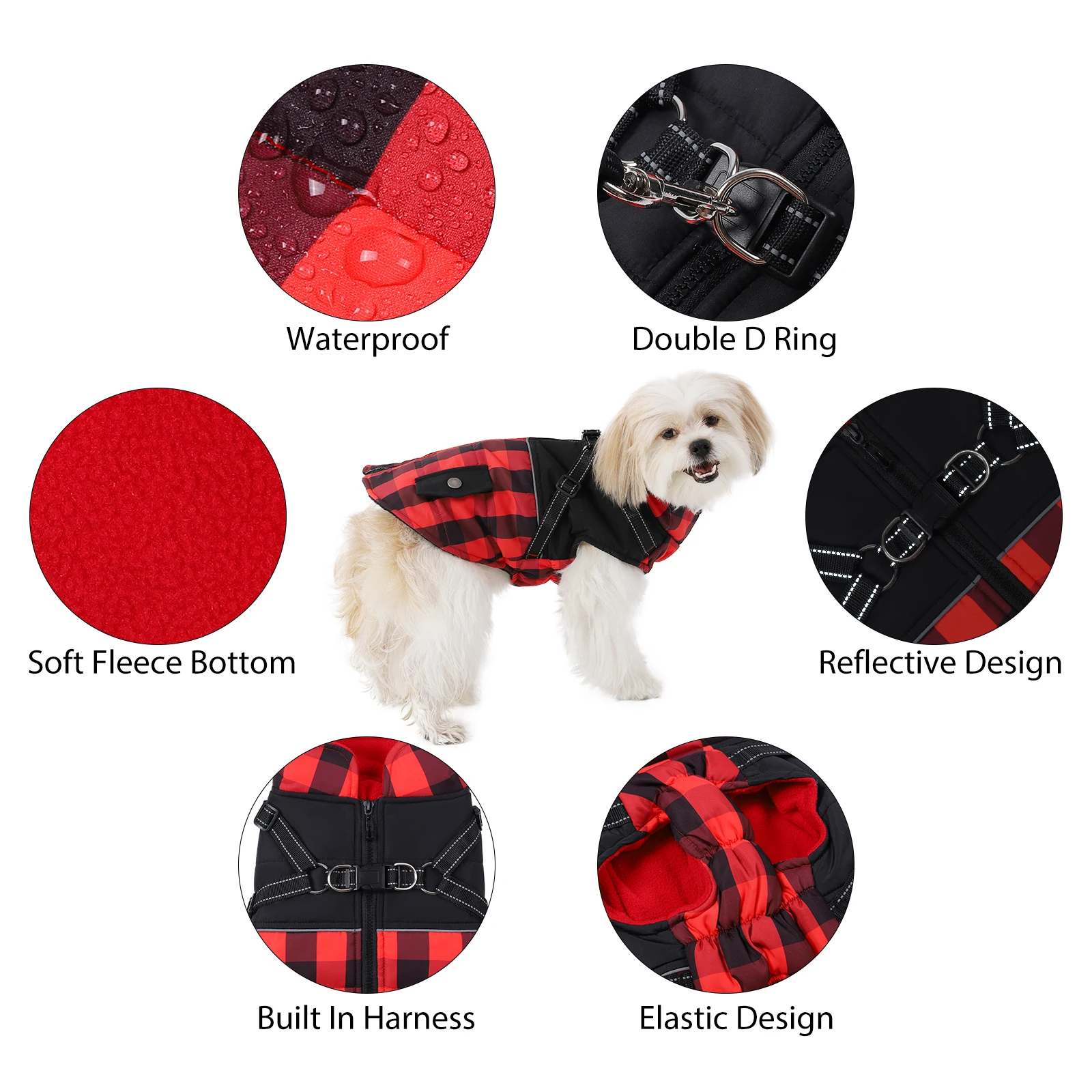 Checker Zipper Winter Dog Clothes Outdoor Cold Proof Warm Dog Jacket With Harness Chihuahua French Bulldog Puppy Clothing Coat