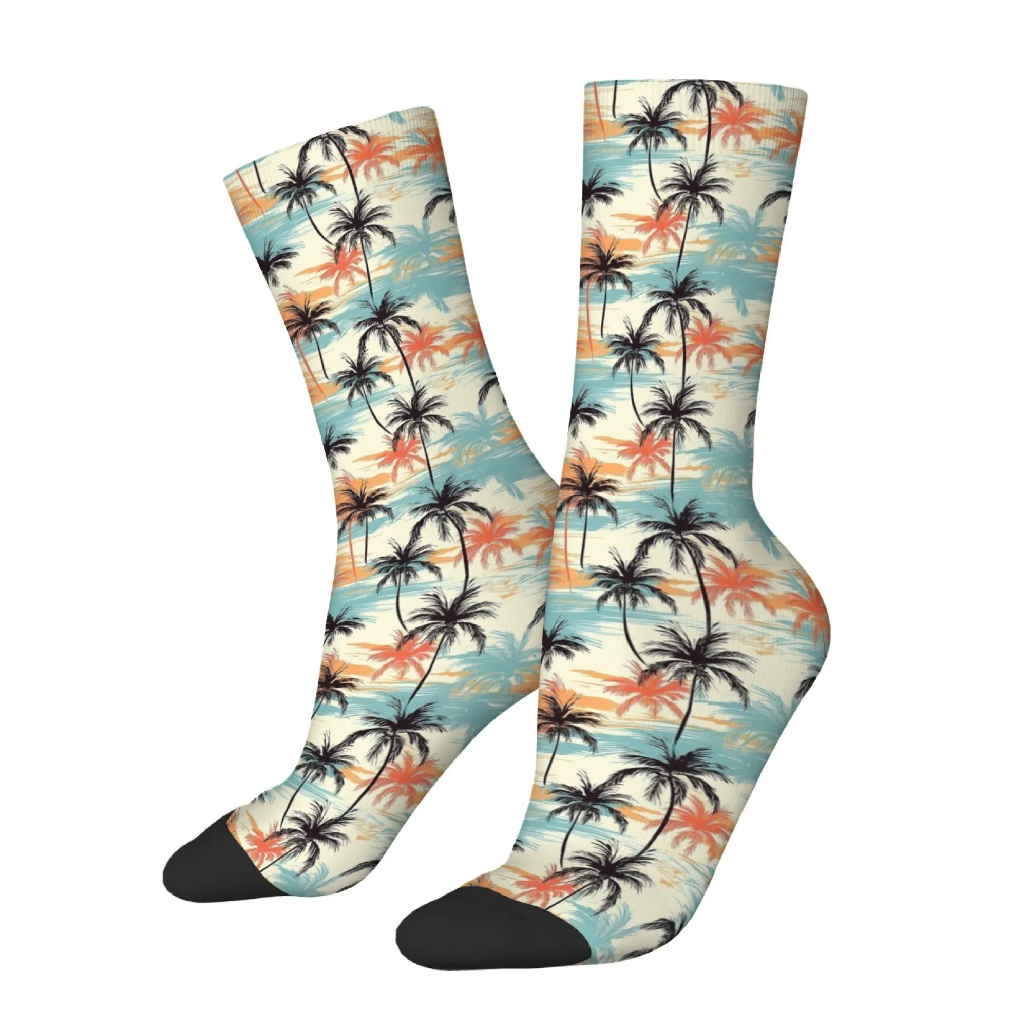 Tropical Ocean Coconut Tree Socks Casual Breathable Skin Friendly Non Slip Running Socks for Men Streetwear Retro Inspired Socks