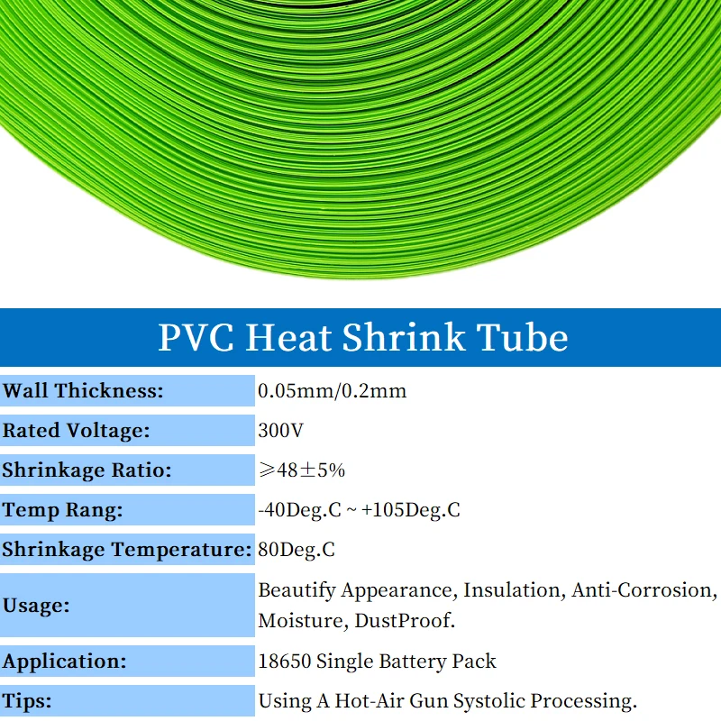 18650 Lithium Battery Heat Shrink Tube Width 24mm ~ 300mm Li-ion Wrap Cover Skin PVC Shrinkable Film Sleeve Insulation Sheath