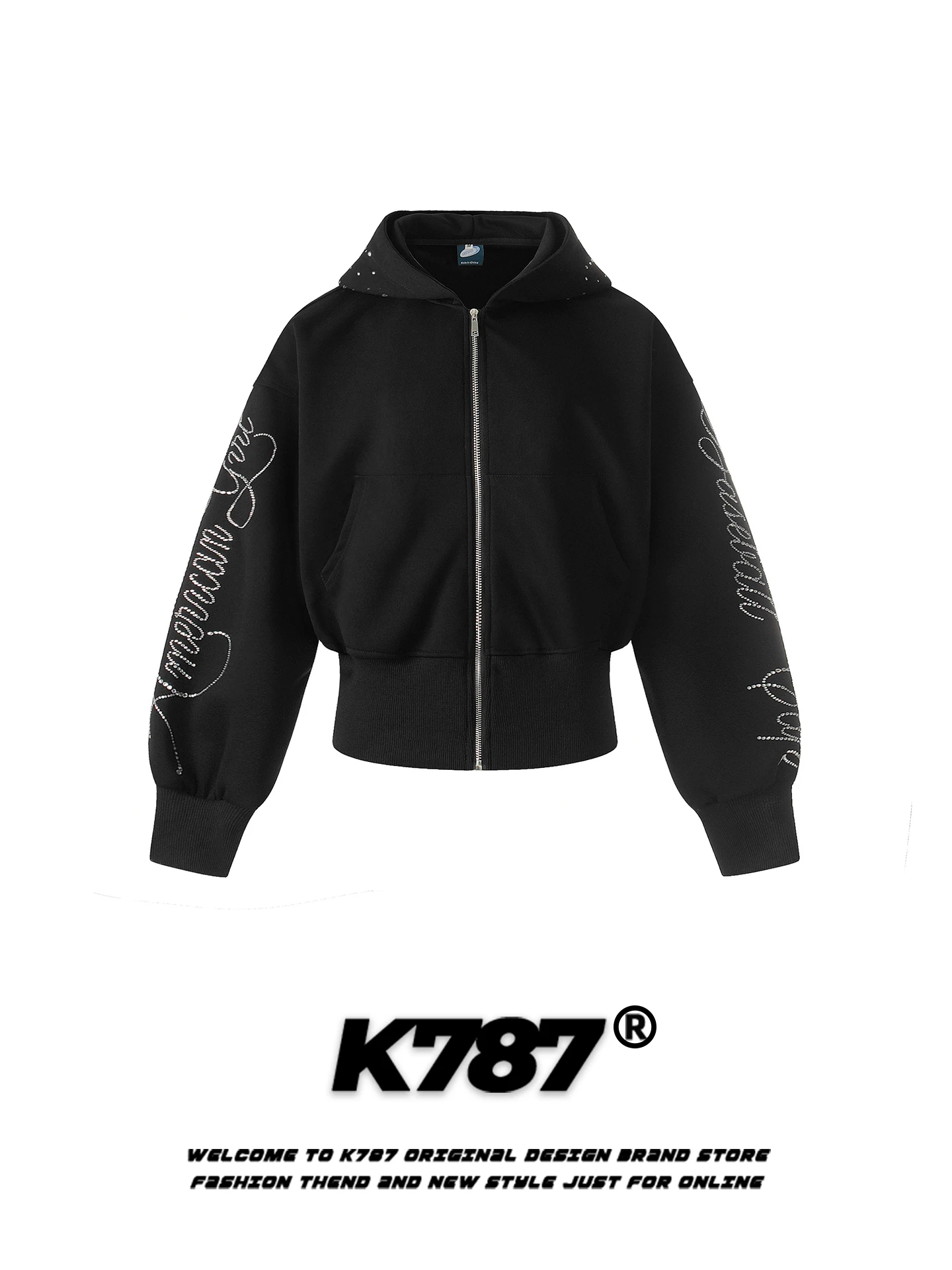 

K787 American Sle Casual Hoodie Women's Belted Slim Fit Street ort Coat Early Spring Model Diamond Heat Treaent