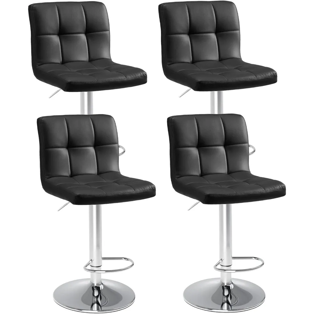 Adjustable Swivel Bar Stools Set of 4: PU Leather, Armless, Hydraulic, Counter Height, Thickened Cushion, Square Island Style