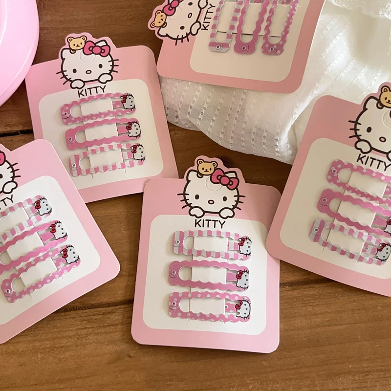 Kawaii Anime Sanrio Hello Kitty Pink Bb Clip Cute Child Gilr Waterdrop Shape Hairpins Fashion Hair Accessories Gift for Kids