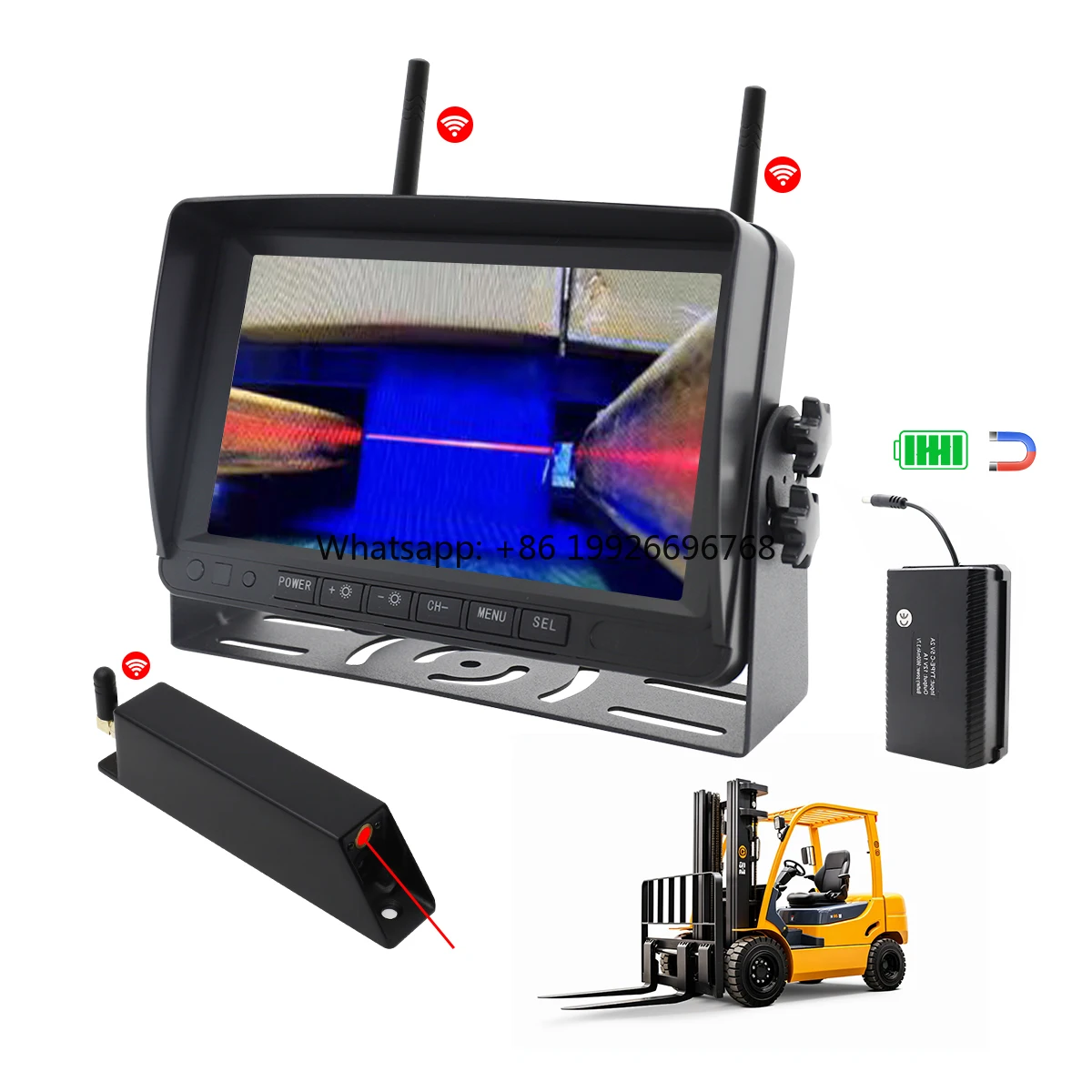 

7 Inch Forklift Aluminum Camera System with Red Laser Line 60v Car Forklift Camera Truck Revere Camera Ip69k 4ch Ahd Split