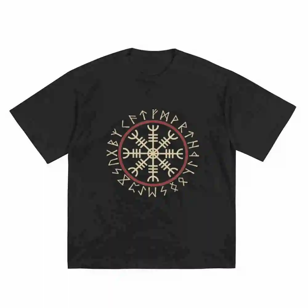 Schildmaiden Expresser Helm Of Awe Nordische Runen Und Wikinger Symbolik Short Sleeve Tee 100% Cotton T-Shirt view 2