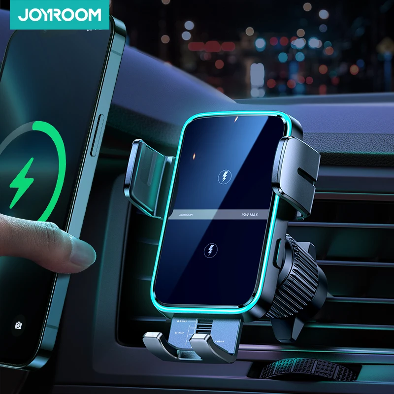 Joyroom Dual Coil Wireless Car Charger Phone Mount 15W Fast Charging Holder with Auto Smart Sensor Clamping for iPhone Samsung