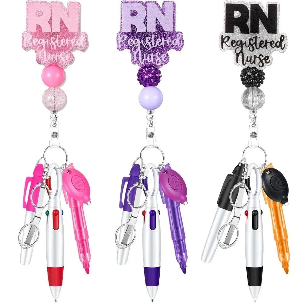 New Retractable Nurse Pen Pack Portable Lanyard Keychain Nurse Badge Set ID Badge Reels Durable Nurse Badge Clip Gift