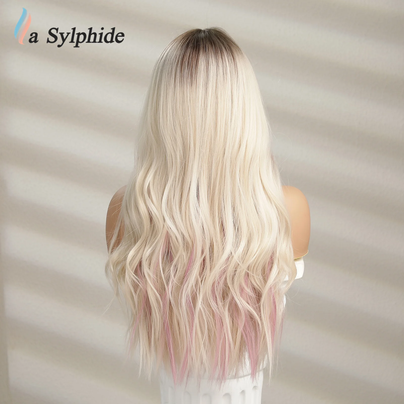 LaSylphide-Peluca de cabello Natural resistente al calor para mujer, cabellera artificial con flequillo, color rosa, largo, ondulado, Cosplay, alta calidad