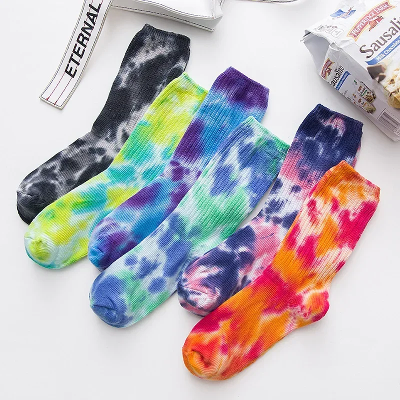 Calcetines de Skate para hombre y mujer, calcetín hasta la rodilla, divertidos, para ciclismo, correr, senderismo, Tie Dye, harajuku, hip hop, 2024