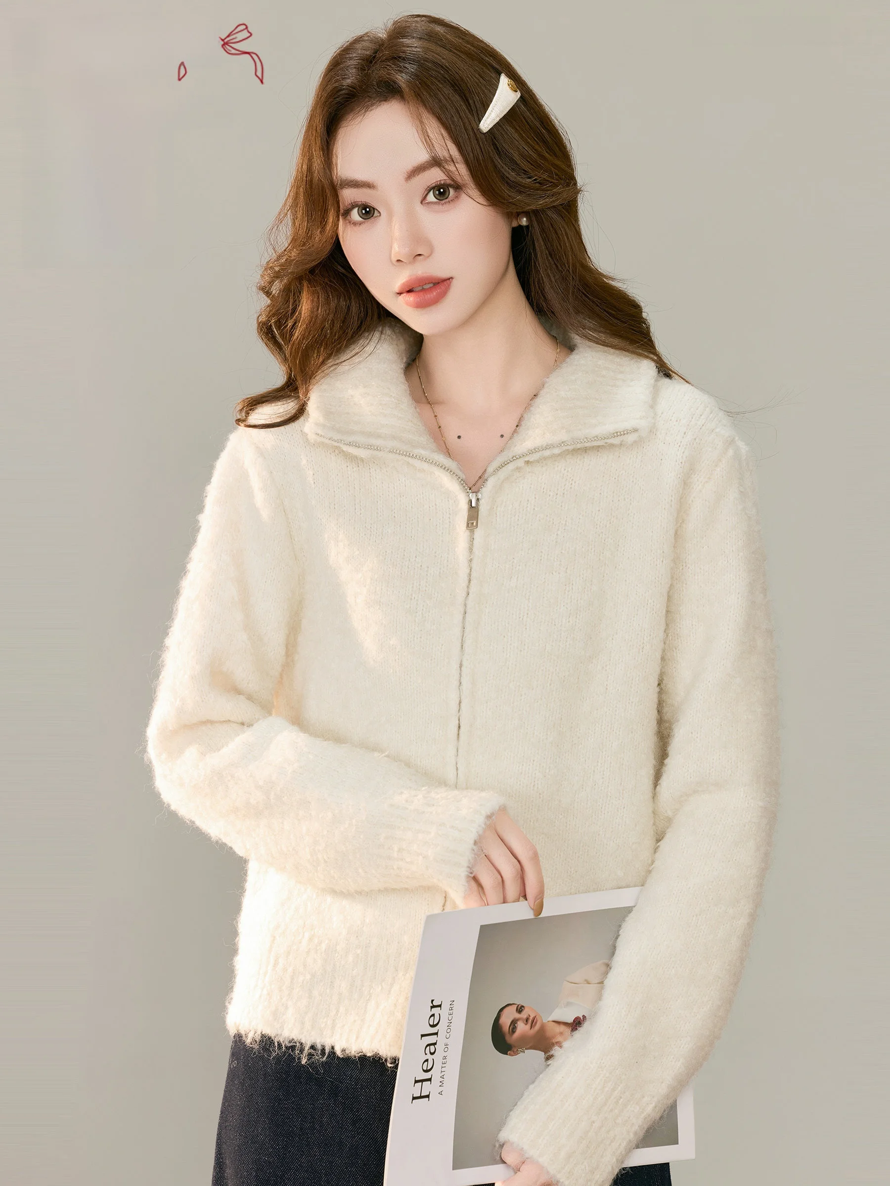 

Женский вязаный свитер Lingjiu с короткой молнией, осенне-зимний, новый, из полиэфирного волокна, с длинными рукавами, утепленный кардиган