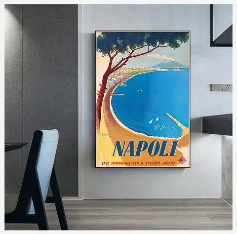 Vintage Picture Kraft Posters Coated Wall Stickers Home Decoration Gift Mediterranean City of Naples Italy Canvas Paintings