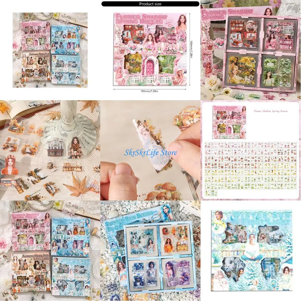 E65E Creatieve Kid Craft Sticker 100 Stuks Lente Zomer Herfst Winter Thema's PET-materiaal met opslagcontainer