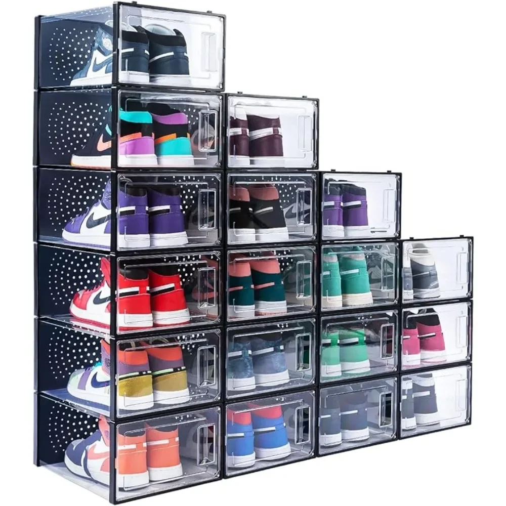 

Transparent shoe organizer box stackable shoe to save space, foldable storage for large size shoe box