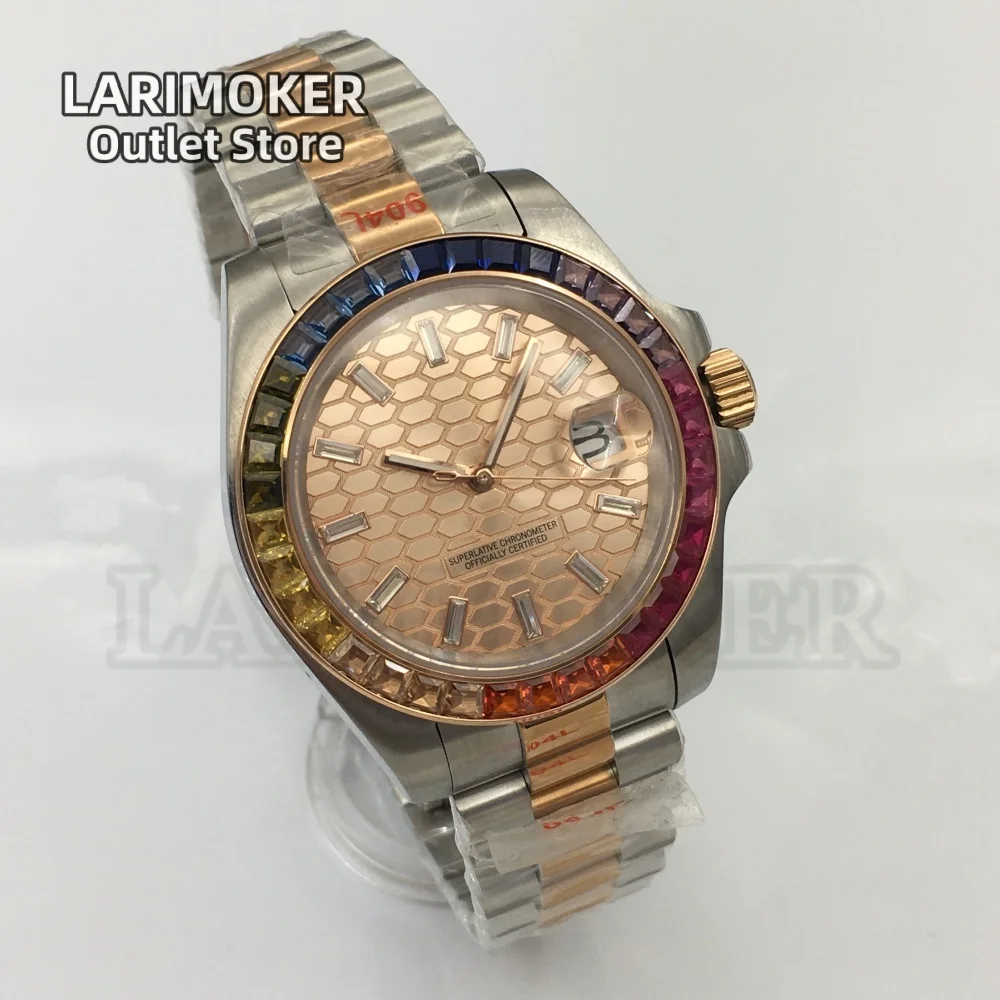 

LARIMOKER NH35 Men's Mechanical Watch Fashion Luxury Waterproof Stainless Steel Case Sapphire Glass Colorful Diamond Bezel Watch