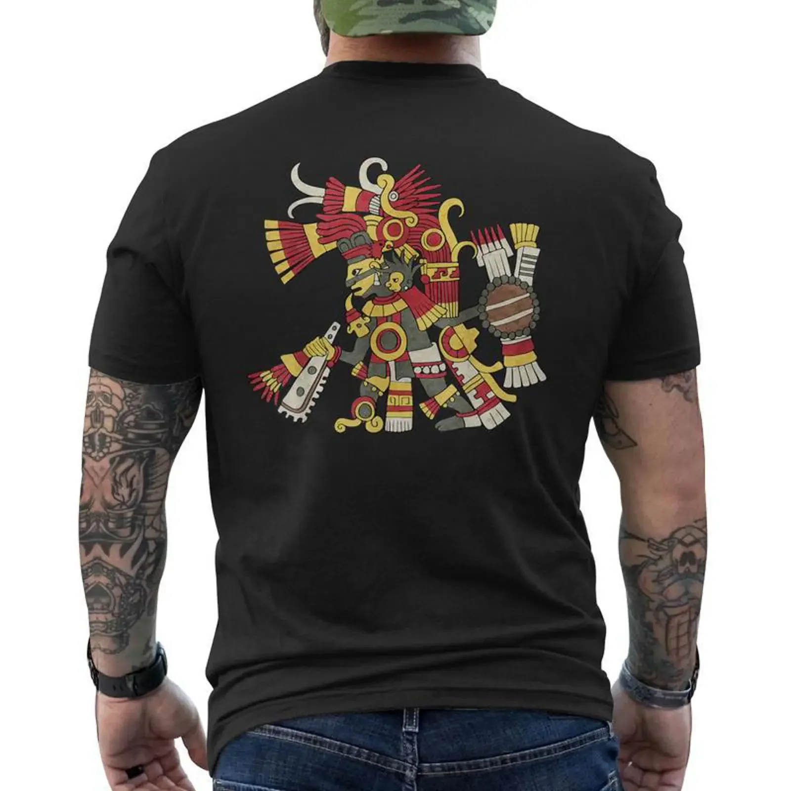 Tezcatlipoca Aztec God Nahuatl Mayan Inca Toltec Men's Back Print T Shirt Monsterry vintage Washed graphic Versatile Stretched