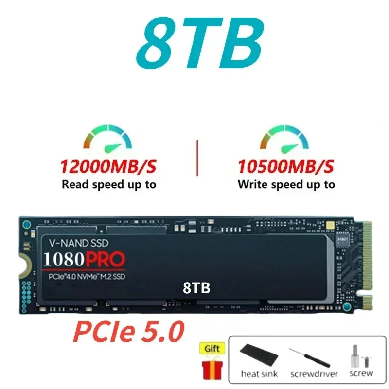 

2024 Newest 1080PRO 8TB 4TB 2TB 1TB NVMe 2.0 SSD M.2 2280 PCIe Gen 5.0 x 4 Internal Solid State Drive for Desktop PS5 Laptop PC