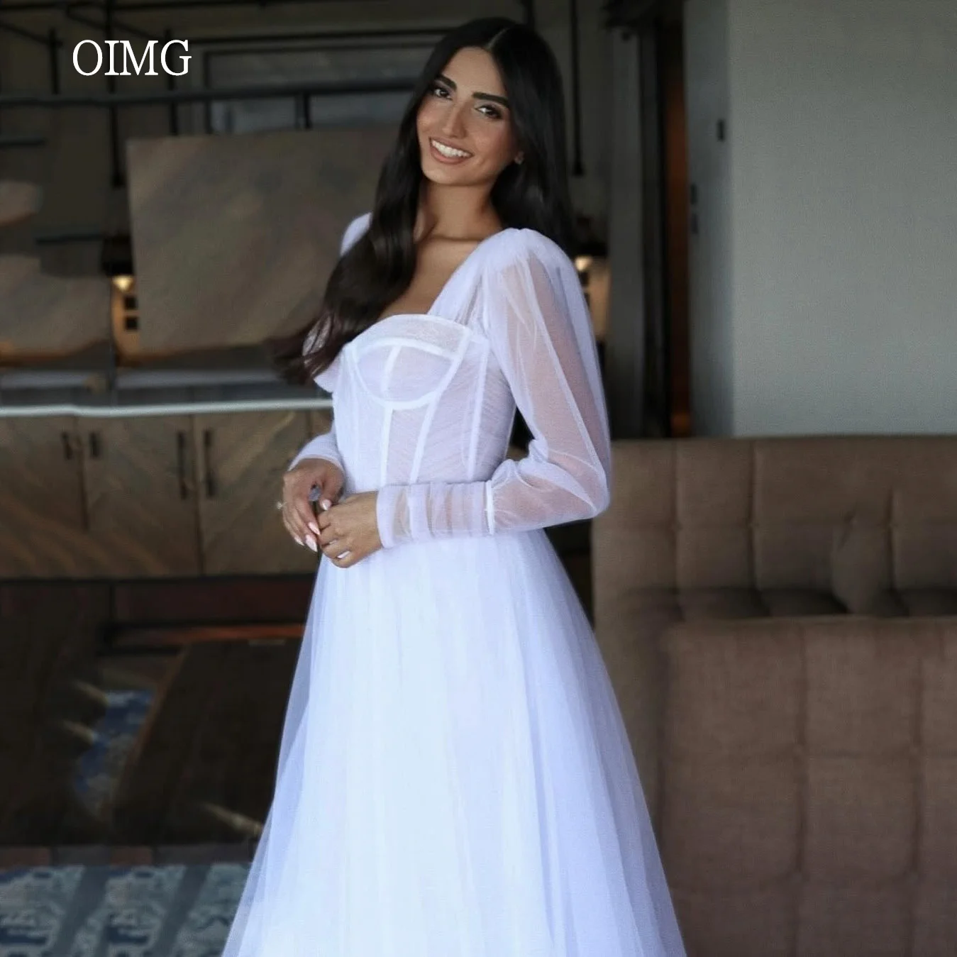 

OIMG Classic Ivory A Line Wedding Dress Sweetheart Neck Bride Dresses Tulle Floor Length Wedding Gowns vestidos Customized