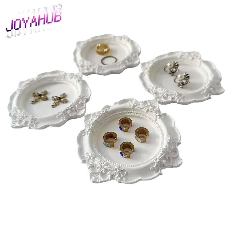 

European Style Retro Gypsum Relief Jewelry Display Plate, Jewelry Display Earrings Ring Necklaces Plates Photography Props Gift